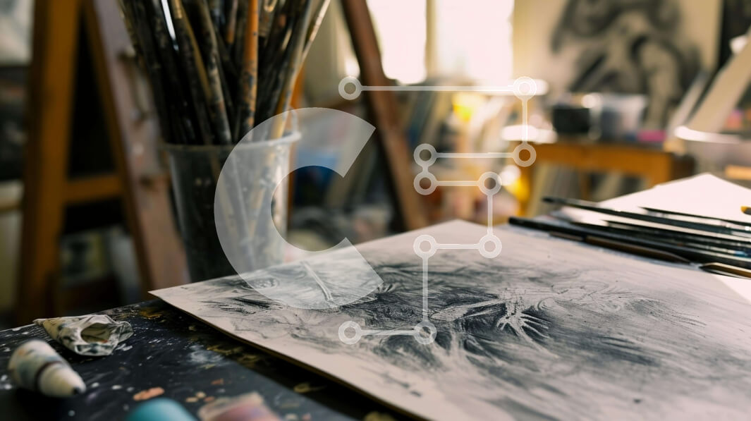 Intra Συλλεκτικό Ξύλινο Παζλ Plywood  4mm - Χώρος εργασίας καλλιτέχνη με Sketchpad και πινέλα Σε Ξύλινο Κουτί - Διαστάσεις Puzzle: 10x10 cm – 25 κομμάτια