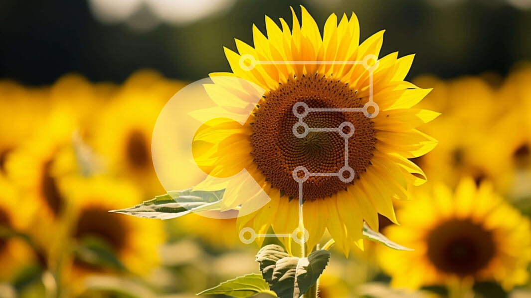 Intra Συλλεκτικό Ξύλινο Παζλ Plywood  4mm - Φωτεινός ηλίανθος σε ανοιχτό χωράφι με πράσινο γρασίδι και δέντρα Σε Ξύλινο Κουτί - Διαστάσεις: 10x10 cm – 25 κομμάτια