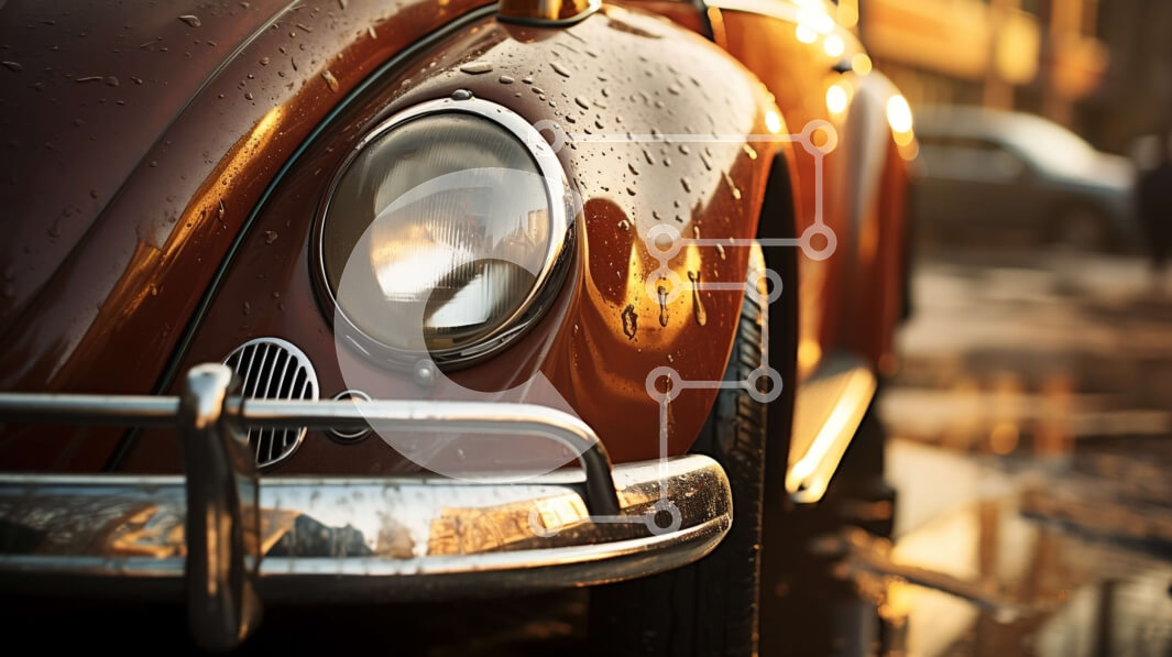 Intra Συλλεκτικό Ξύλινο Παζλ Plywood  4mm - Κόκκινο αυτοκίνητο σταθμευμένο σε βρεγμένο δρόμο Σε Ξύλινο Κουτί - Διαστάσεις Puzzle: 10x10 cm – 25 κομμάτια