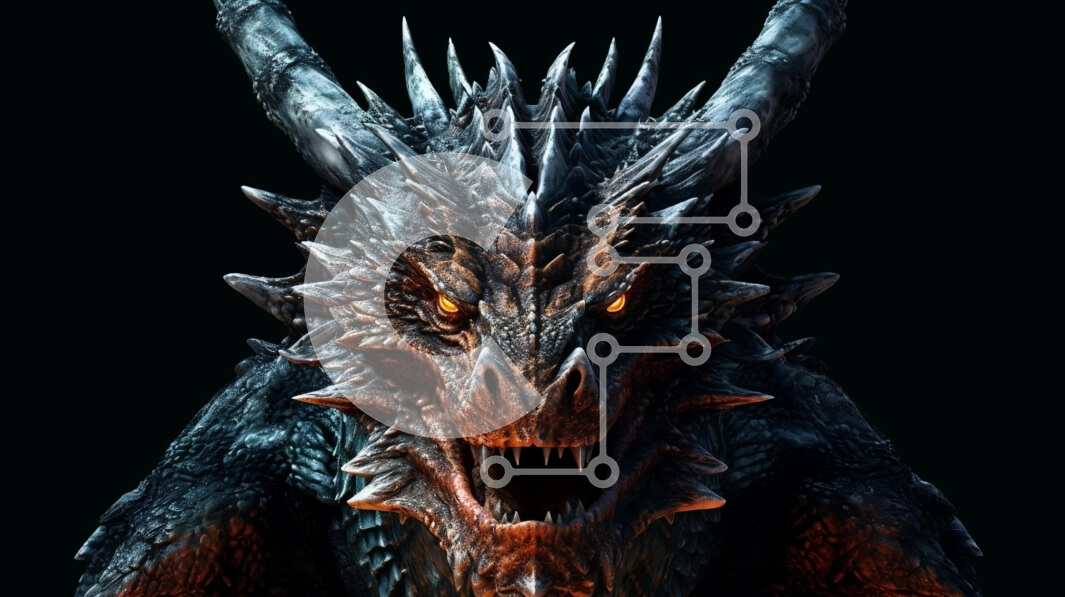 Intra Συλλεκτικό Ξύλινο Παζλ Plywood  4mm - Κοντινή εικόνα του κεφαλιού ενός δράκου με λαμπερά κόκκινα μάτια και αιχμηρούς κυνόδοντες Σε Ξύλινο Κουτί - Διαστάσεις Puzzle: 10x10 cm – 25 κομμάτια