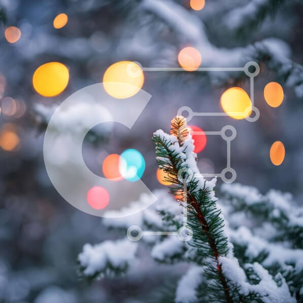 Intra Συλλεκτικό Ξύλινο Παζλ Plywood  4mm - Χιονισμένο κλαδί δέντρου με πολύχρωμα φώτα Σε Ξύλινο Κουτί - Διαστάσεις Puzzle: 10x10 cm – 25 κομμάτια