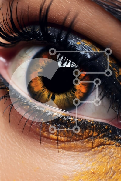 Intra Συλλεκτικό Ξύλινο Παζλ Plywood  4mm - Εκπληκτική κοντινή πλάνο ενός γυναικείου ματιού με έντονο πορτοκαλί μακιγιάζ και ψεύτικες βλεφαρίδες Σε Ξύλινο Κουτί - Διαστάσεις Puzzle: 10x10 cm – 25 κομμάτια