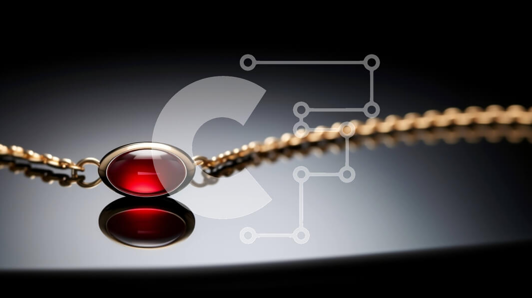 Intra Συλλεκτικό Ξύλινο Παζλ Plywood  4mm - Επιχρυσωμένο βραχιόλι με κόκκινη πέτρα σε μαύρο φόντο Σε Ξύλινο Κουτί - Διαστάσεις Puzzle: 10x10 cm – 25 κομμάτια