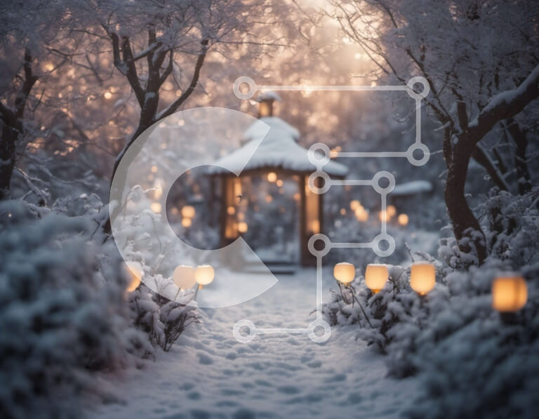 Intra Συλλεκτικό Ξύλινο Παζλ Plywood  4mm - Winter Wonderland: Χιονισμένο μονοπάτι προς Κιόσκι Σε Ξύλινο Κουτί - Διαστάσεις Puzzle: 10x10 cm – 25 κομμάτια