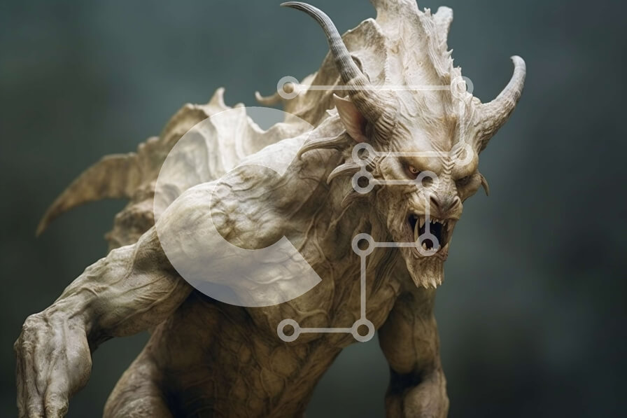 Intra Συλλεκτικό Ξύλινο Παζλ Plywood  4mm - Τρομακτικό λευκό δαίμονα με κέρατα και αιχμηρά δόντια στα πίσω πόδια Σε Ξύλινο Κουτί - Διαστάσεις Puzzle: 10x10 cm – 25 κομμάτια