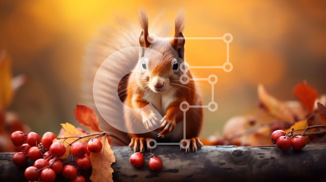 Intra Συλλεκτικό Ξύλινο Παζλ Plywood  4mm - Σκίουρος στον κλάδο του φθινοπώρου με τα μούρα Σε Ξύλινο Κουτί - Διαστάσεις: 10x10 cm – 25 κομμάτια