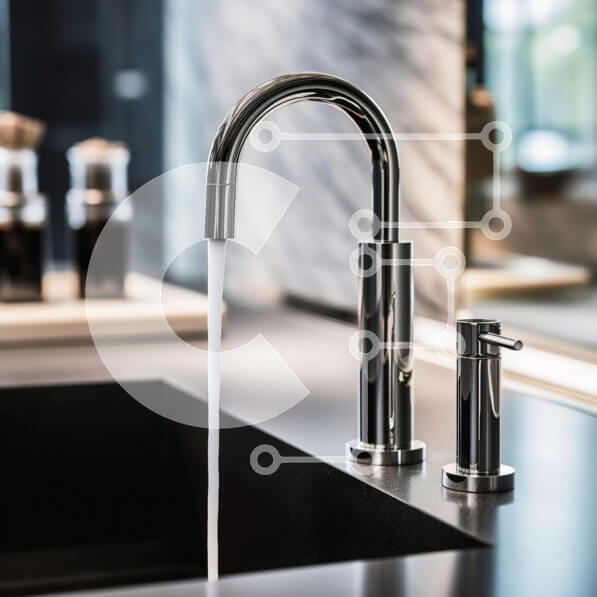 Intra Συλλεκτικό Ξύλινο Παζλ Plywood  4mm - Κομψός νεροχύτης κουζίνας με βρύση χρωμίου και μαύρο πάγκο Σε Ξύλινο Κουτί - Διαστάσεις Puzzle: 10x10 cm – 25 κομμάτια