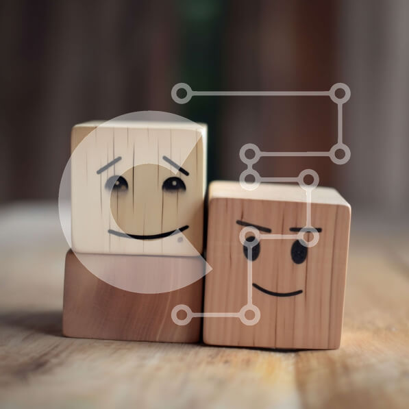 Intra Συλλεκτικό Ξύλινο Παζλ Plywood  4mm - Ξύλινοι μπλοκ με χαμογελαστά και θλιμμένα πρόσωπα Σε Ξύλινο Κουτί - Διαστάσεις Puzzle: 10x10 cm – 25 κομμάτια