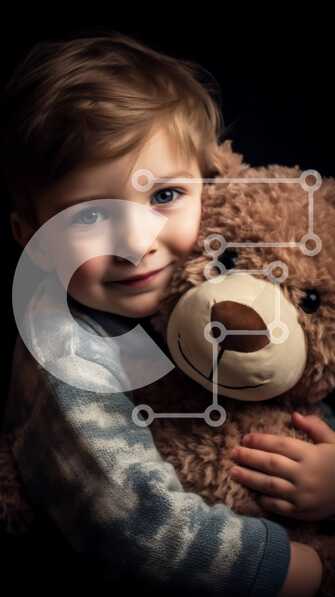 Intra Συλλεκτικό Ξύλινο Παζλ Plywood  4mm - Συγκινητική εικόνα ενός νεαρού αγοριού που αγκαλιάζει το αγαπημένο του αρκουδάκι Σε Ξύλινο Κουτί - Διαστάσεις Puzzle: 10x10 cm – 25 κομμάτια