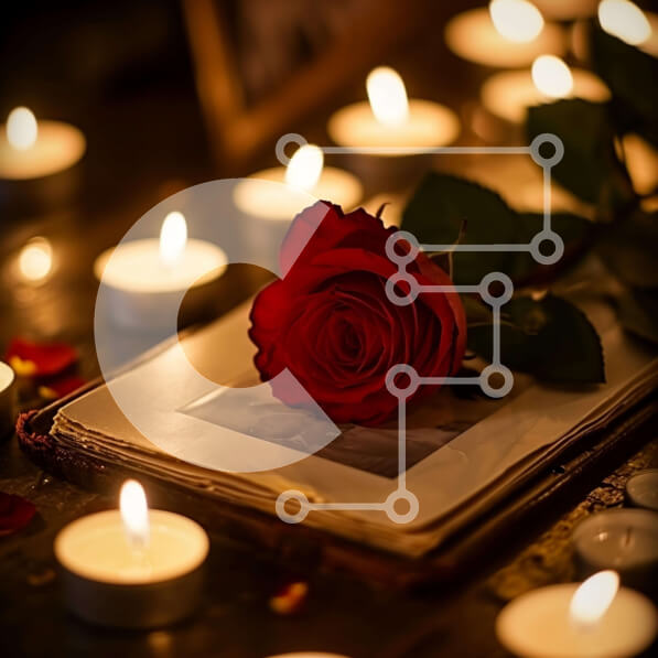 Intra Συλλεκτικό Ξύλινο Παζλ Plywood  4mm - Αναμνηστικό ή αναμνηστικό τραπέζι με κόκκινο τριαντάφυλλο και κεριά Σε Ξύλινο Κουτί - Διαστάσεις: 10x10 cm – 25 κομμάτια