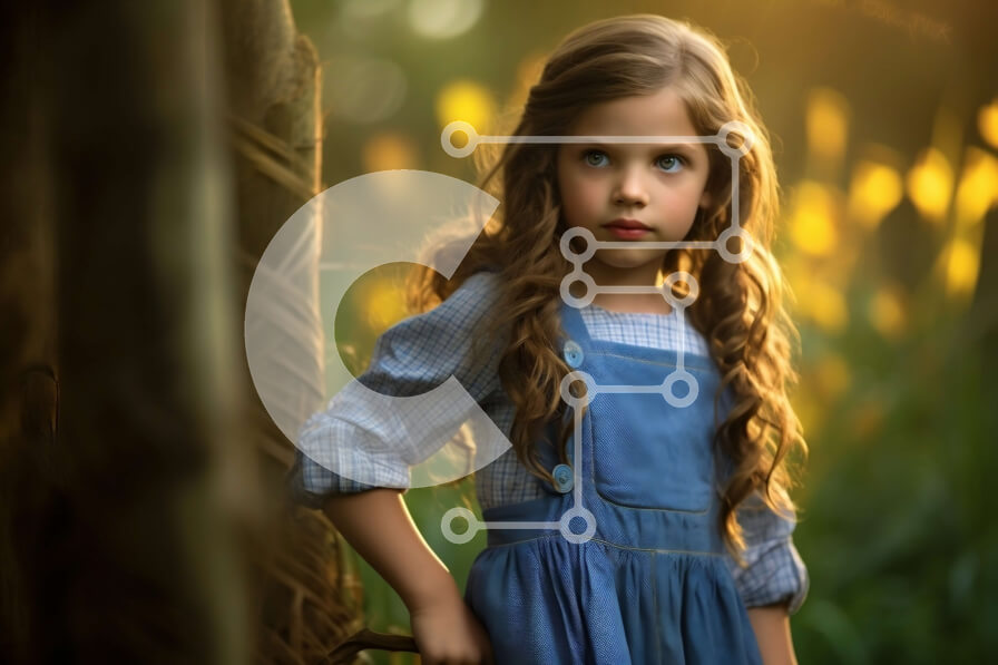 Intra Συλλεκτικό Ξύλινο Παζλ Plywood  4mm - Όμορφη εικόνα νεαρής κοπέλας με μπλε φόρεμα που στέκεται στο χωράφι στο ηλιοβασίλεμα Σε Ξύλινο Κουτί - Διαστάσεις Puzzle: 10x10 cm – 25 κομμάτια