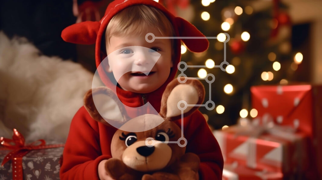 Intra Συλλεκτικό Ξύλινο Παζλ Plywood  4mm - Νεαρό αγόρι με αρκουδάκι και δώρα Σε Ξύλινο Κουτί - Διαστάσεις Puzzle: 10x10 cm – 25 κομμάτια