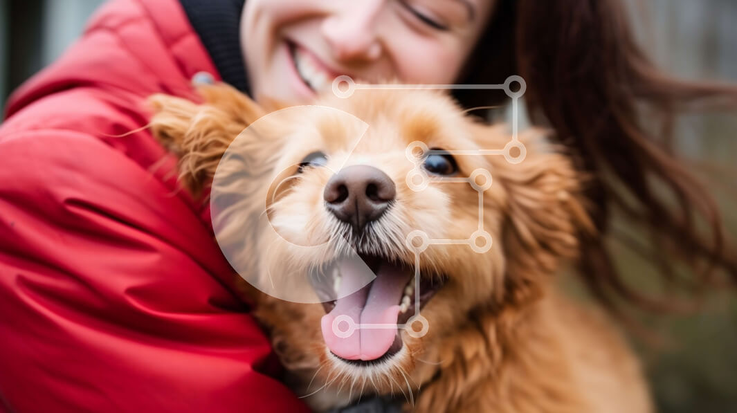 Intra Συλλεκτικό Ξύλινο Παζλ Plywood  4mm - Γυναίκα που αγκαλιάζει το σκύλο Γκόλντεν Ριτρίβερ σε κατοικημένη γειτονιά Σε Ξύλινο Κουτί - Διαστάσεις: 10x10 cm – 25 κομμάτια