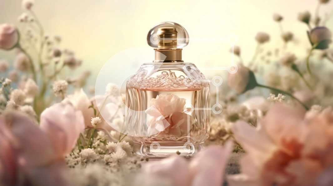 Intra Συλλεκτικό Ξύλινο Παζλ Plywood  4mm - Άρωμα και Φύση: Μπουκάλι αρώματος σε ένα χωράφι με λουλούδια Σε Ξύλινο Κουτί - Διαστάσεις Puzzle: 10x10 cm – 25 κομμάτια