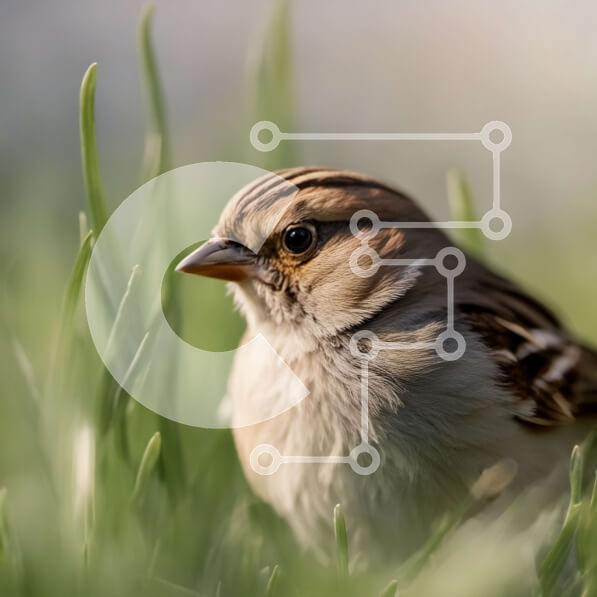 Intra Συλλεκτικό Ξύλινο Παζλ Plywood  4mm - Σπουργίτι σκαρφαλωμένο στο καταπράσινο γρασίδι Σε Ξύλινο Κουτί - Διαστάσεις: 10x10 cm – 25 κομμάτια