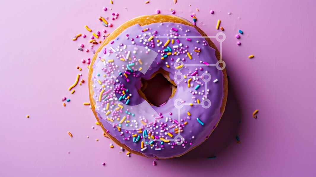 Σετ των 2 Intra Συλλεκτικό Ξύλινο Παζλ Plywood  4mm - Μωβ πασπαλίζουμε ντόνατ σε ροζ φόντο Σε Ξύλινο Κουτί - Διαστάσεις: 10x10 cm – 25 κομμάτια