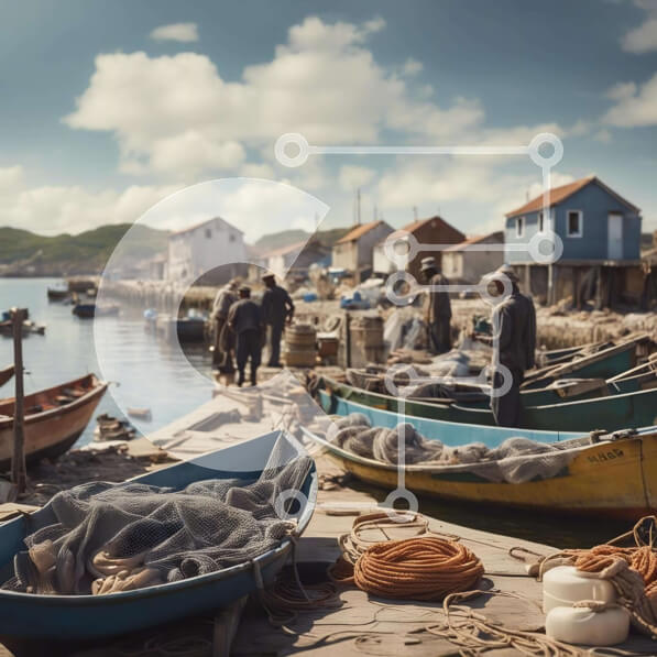 Intra Συλλεκτικό Ξύλινο Παζλ Plywood  4mm - Βάρκες ελλιμενισμένες στο ψαροχώρι με δίχτυα ψαρέματος Σε Ξύλινο Κουτί - Διαστάσεις: 10x10 cm – 25 κομμάτια