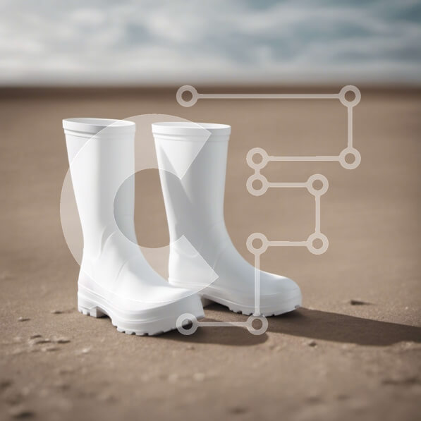 Intra Συλλεκτικό Ξύλινο Παζλ Plywood  4mm - Ζευγάρι λευκές λαστιχένιες μπότες στην αμμώδη παραλία Σε Ξύλινο Κουτί - Διαστάσεις: 10x10 cm – 25 κομμάτια