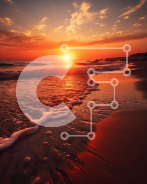 Intra Συλλεκτικό Ξύλινο Παζλ Plywood  4mm - Εκπληκτικό ηλιοβασίλεμα πάνω από τον ωκεανό με τα κύματα να πέφτουν στην ακτή Σε Ξύλινο Κουτί - Διαστάσεις Puzzle: 10x10 cm – 25 κομμάτια