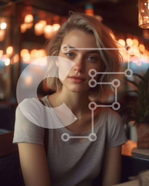 Intra Συλλεκτικό Ξύλινο Παζλ Plywood  4mm - Σκεπτική νεαρή γυναίκα που κάθεται σε ένα τραπέζι σε ένα αμυδρά φωτισμένο εστιατόριο Σε Ξύλινο Κουτί - Διαστάσεις Puzzle: 10x10 cm – 25 κομμάτια