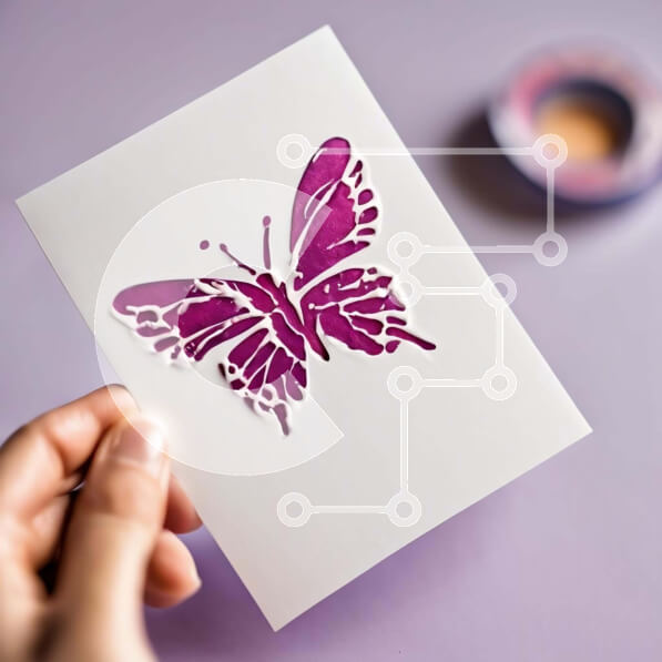 Intra Συλλεκτικό Ξύλινο Παζλ Plywood  4mm - Πολύπλοκα σχεδιασμένη μοβ πεταλούδα λευκή κάρτα Σε Ξύλινο Κουτί - Διαστάσεις: 10x10 cm – 25 κομμάτια