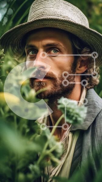 Σετ των 2 Intra Συλλεκτικό Ξύλινο Παζλ Plywood  4mm - Άτομο που στέκεται σε ένα πεδίο με ψηλά πράσινα φυτά Σε Ξύλινο Κουτί - Διαστάσεις: 10x10 cm – 25 κομμάτια