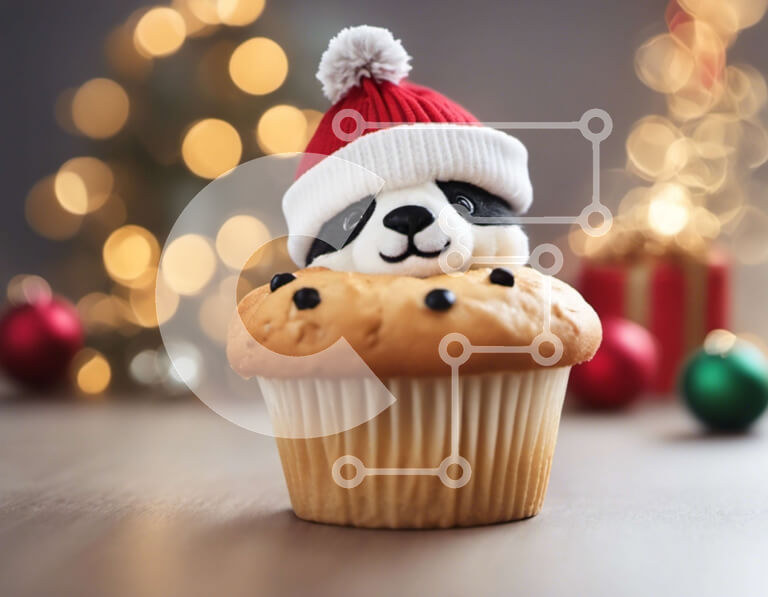 Σετ των 2 Intra Συλλεκτικό Ξύλινο Παζλ Plywood  4mm - Χαριτωμένο Panda Cupcake με Χριστουγεννιάτικα στολίδια Σε Ξύλινο Κουτί - Διαστάσεις: 10x10 cm – 25 κομμάτια