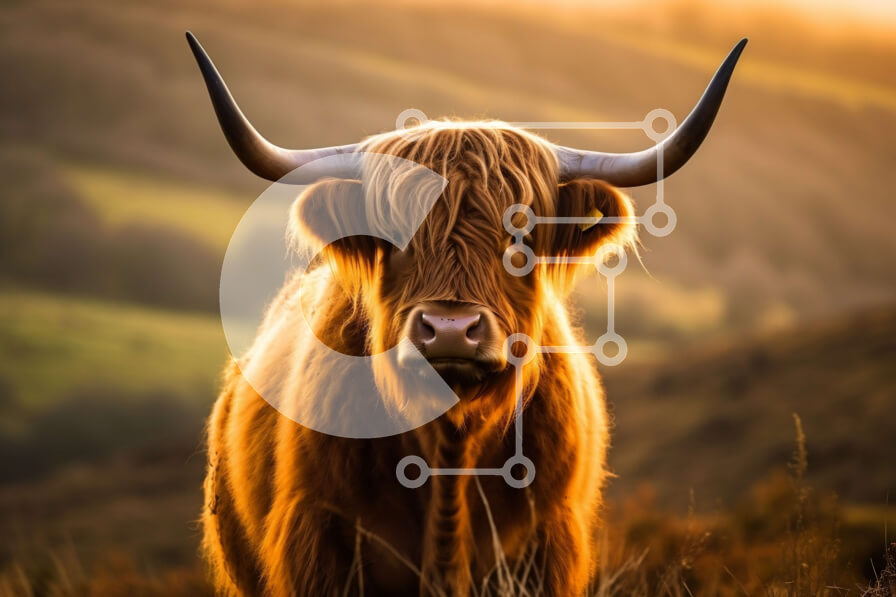 Σετ των 2 Intra Συλλεκτικό Ξύλινο Παζλ Plywood  4mm - Όμορφη εικόνα μιας δασύτριχης αγελάδας σε ένα χωράφι στο ηλιοβασίλεμα Σε Ξύλινο Κουτί - Διαστάσεις: 10x10 cm – 25 κομμάτια