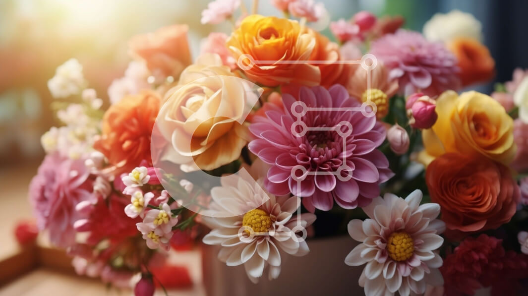 Intra Συλλεκτικό Ξύλινο Παζλ Plywood  4mm - Πολύχρωμα λουλούδια σε ένα βάζο σε ένα τραπέζι Σε Ξύλινο Κουτί - Διαστάσεις: 10x10 cm – 25 κομμάτια