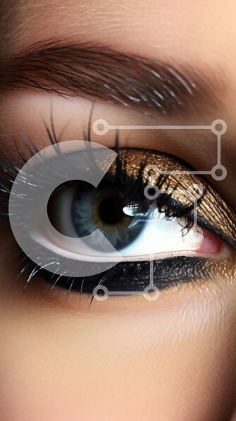 Intra Συλλεκτικό Ξύλινο Παζλ Plywood  4mm - Εκπληκτική κινηματογράφηση σε πρώτο πλάνο μακιγιάζ ματιών με μαύρο eyeliner και Gold Shimmer σκιά ματιών Σε Ξύλινο Κουτί - Διαστάσεις Puzzle: 10x10 cm – 25 κομμάτια