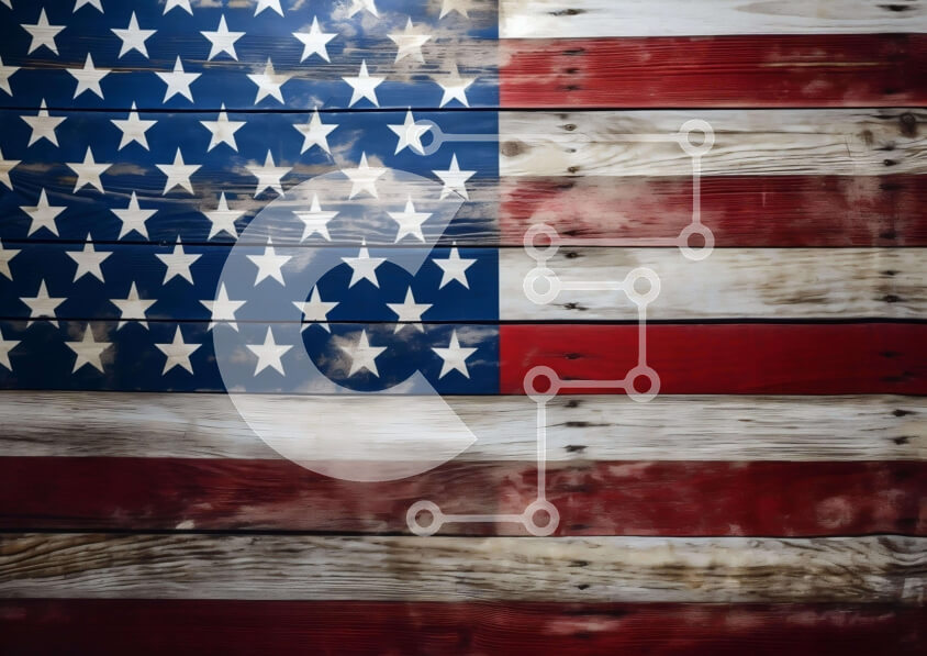 Intra Συλλεκτικό Ξύλινο Παζλ Plywood  4mm - Ηλικιωμένη αμερικανική σημαία σε ξύλινη σανίδα Σε Ξύλινο Κουτί - Διαστάσεις Puzzle: 10x10 cm – 25 κομμάτια