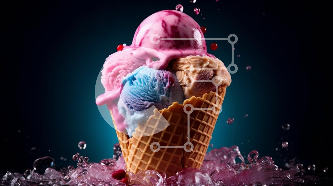 Σετ των 2 Intra Συλλεκτικό Ξύλινο Παζλ Plywood  4mm - Δροσιστική εικόνα ενός πολύχρωμου κώνου παγωτού που πιτσιλίζει στο νερό Σε Ξύλινο Κουτί - Διαστάσεις: 10x10 cm – 25 κομμάτια