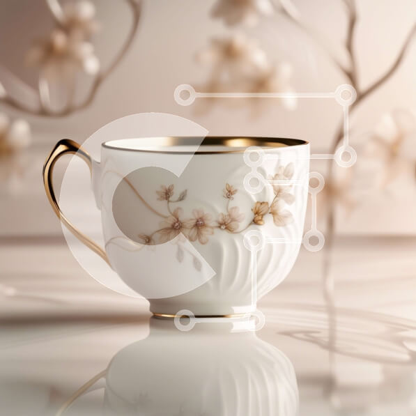 Intra Συλλεκτικό Ξύλινο Παζλ Plywood  4mm - Κομψό φλιτζάνι τσαγιού από λευκή πορσελάνη με χρυσή επένδυση και λουλουδάτο σχέδιο Σε Ξύλινο Κουτί - Διαστάσεις Puzzle: 10x10 cm – 25 κομμάτια