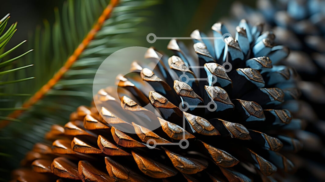 Intra Συλλεκτικό Ξύλινο Παζλ Plywood  4mm - Όμορφη κοντινή φωτογραφία ενός κουκουνάρι σε ζωηρά μπλε και πορτοκαλί χρώματα Σε Ξύλινο Κουτί - Διαστάσεις: 10x10 cm – 25 κομμάτια