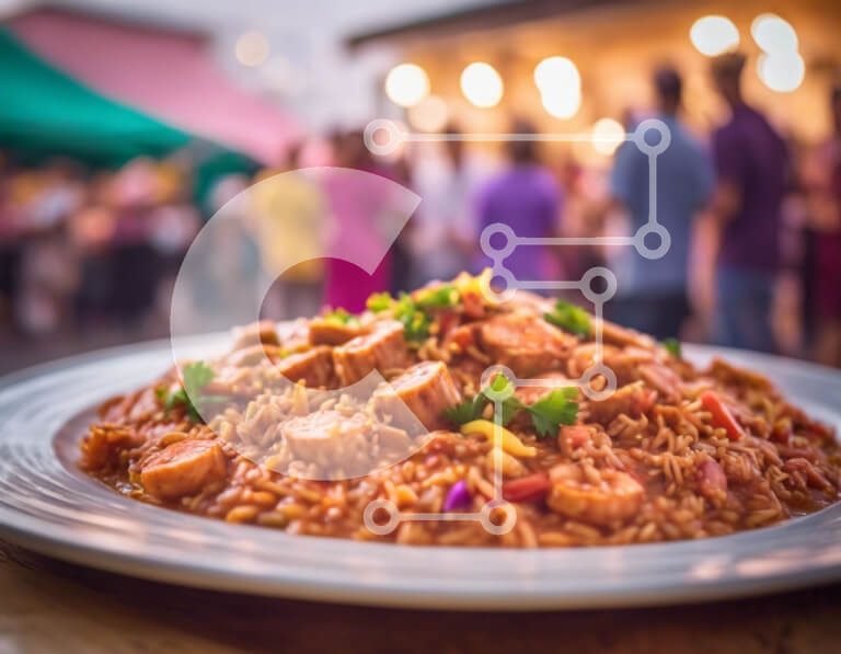 Σετ των 2 Intra Συλλεκτικό Ξύλινο Παζλ Plywood  4mm - Πιάτο με ρύζι και λουκάνικο σε μια υπαίθρια εκδήλωση Σε Ξύλινο Κουτί - Διαστάσεις: 10x10 cm – 25 κομμάτια