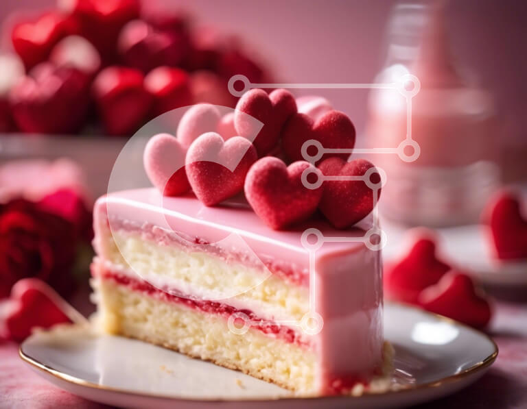 Σετ των 2 Intra Συλλεκτικό Ξύλινο Παζλ Plywood  4mm - Ροζ κέικ με γαρνιτούρες καρδιάς στο τραπέζι γεμάτο επιδόρπια Σε Ξύλινο Κουτί - Διαστάσεις: 10x10 cm – 25 κομμάτια