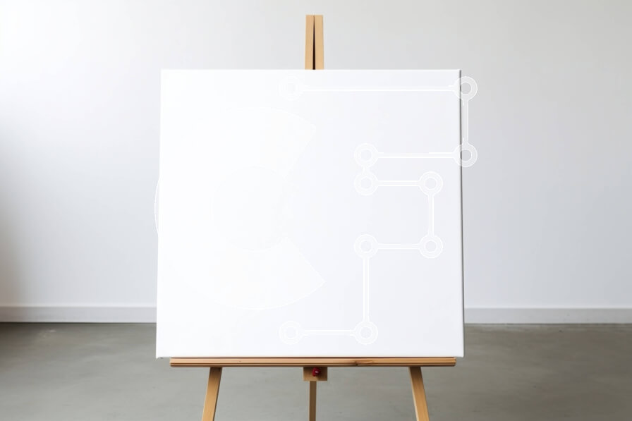 Intra Συλλεκτικό Ξύλινο Παζλ Plywood  4mm - Λευκός καμβάς σε καβαλέτο μπροστά από τον λευκό τοίχο Σε Ξύλινο Κουτί - Διαστάσεις Puzzle: 10x10 cm – 25 κομμάτια