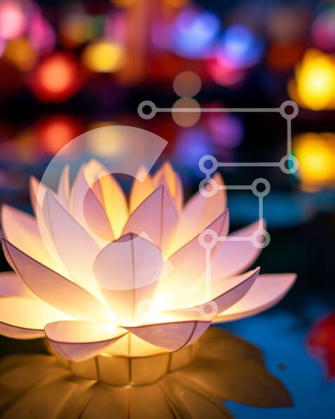 Intra Συλλεκτικό Ξύλινο Παζλ Plywood  4mm - Λευκό χάρτινο φανάρι σε σχήμα λωτού που επιπλέει στο νερό Σε Ξύλινο Κουτί - Διαστάσεις: 10x10 cm – 25 κομμάτια