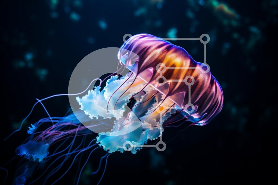 Intra Συλλεκτικό Ξύλινο Παζλ Plywood  4mm - Όμορφη εικόνα μιας πολύχρωμης μέδουσας στη βαθιά θάλασσα Σε Ξύλινο Κουτί - Διαστάσεις: 10x10 cm – 25 κομμάτια