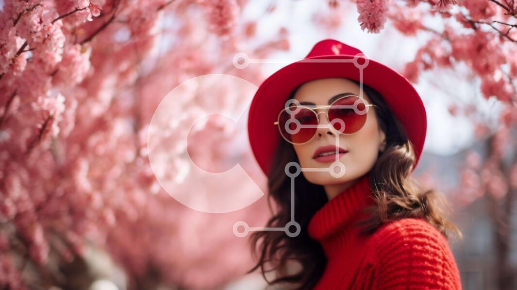 Intra Συλλεκτικό Ξύλινο Παζλ Plywood  4mm - Γυναίκα που ποζάρει με ανθισμένα δέντρα την άνοιξη Σε Ξύλινο Κουτί - Διαστάσεις Puzzle: 10x10 cm – 25 κομμάτια