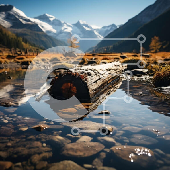 Intra Συλλεκτικό Ξύλινο Παζλ Plywood  4mm - Γραφική άποψη του ποταμού Log in με τα μαγευτικά βουνά στο φόντο Σε Ξύλινο Κουτί - Διαστάσεις: 10x10 cm – 25 κομμάτια