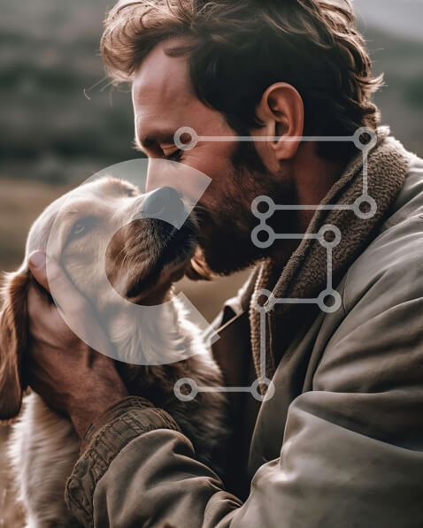 Σετ των 2 Intra Συλλεκτικό Ξύλινο Παζλ Plywood  4mm - Συγκινητική εικόνα ενός άνδρα και του σκύλου του σε ένα όμορφο χωράφι Σε Ξύλινο Κουτί - Διαστάσεις: 10x10 cm – 25 κομμάτια