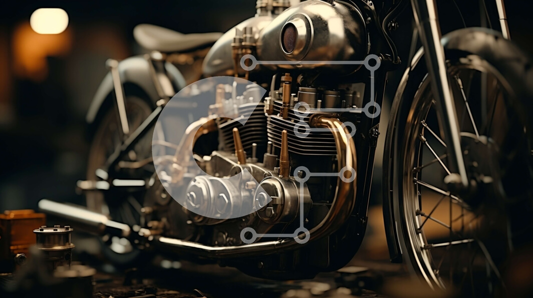 Intra Συλλεκτικό Ξύλινο Παζλ Plywood  4mm - Γυαλιστερή μεταλλική μοτοσυκλέτα με εργαλεία σε γκαράζ Σε Ξύλινο Κουτί - Διαστάσεις Puzzle: 10x10 cm – 25 κομμάτια