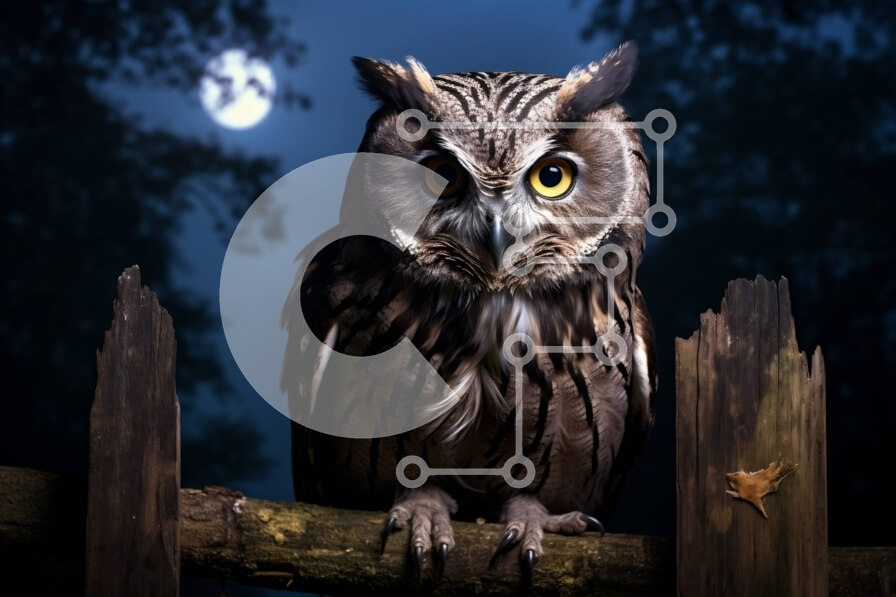 Σετ των 2 Intra Συλλεκτικό Ξύλινο Παζλ Plywood  4mm - Εκπληκτική εικόνα μιας κουκουβάγιας σκαρφαλωμένης σε έναν ξύλινο φράχτη Σε Ξύλινο Κουτί - Διαστάσεις: 10x10 cm – 25 κομμάτια