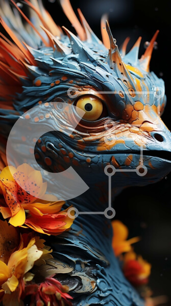 Σετ των 2 Intra Συλλεκτικό Ξύλινο Παζλ Plywood  4mm - Όμορφη εικόνα ενός μπλε δράκου με πολύχρωμες ακίδες και λουλούδια Σε Ξύλινο Κουτί - Διαστάσεις: 10x10 cm – 25 κομμάτια