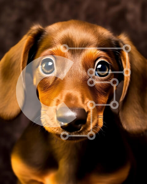 Σετ των 2 Intra Συλλεκτικό Ξύλινο Παζλ Plywood  4mm - Χαριτωμένο καφέ και μαύρο κουτάβι Dachshund που κοιτάζει επίμονα την κάμερα Σε Ξύλινο Κουτί - Διαστάσεις: 10x10 cm – 25 κομμάτια