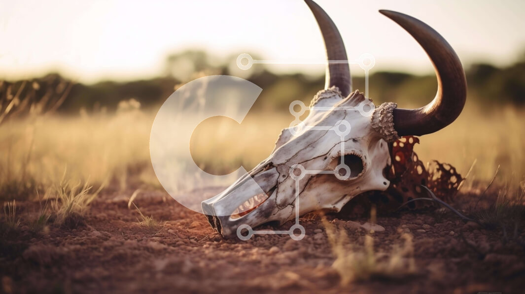 Intra Συλλεκτικό Ξύλινο Παζλ Plywood  4mm - Κρανίο Ταύρου με μεγάλα κέρατα και πιθανώς κοσμήματα Σε Ξύλινο Κουτί - Διαστάσεις: 10x10 cm – 25 κομμάτια