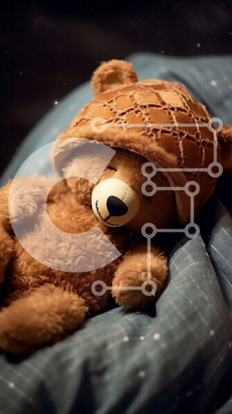 Intra Συλλεκτικό Ξύλινο Παζλ Plywood  4mm - Αξιολάτρευτη εικόνα του κοιμισμένου αρκουδάκι σε μπλε πουά κουβέρτα Σε Ξύλινο Κουτί - Διαστάσεις: 10x10 cm – 25 κομμάτια