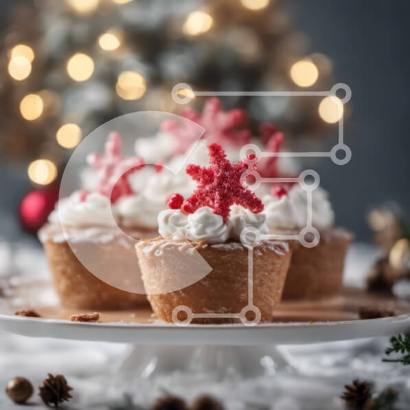 Σετ των 2 Intra Συλλεκτικό Ξύλινο Παζλ Plywood  4mm - Χριστουγεννιάτικα cupcakes με σαντιγί και διακοσμήσεις νιφάδας χιονιού σε λευκό πιάτο Σε Ξύλινο Κουτί - Διαστάσεις: 10x10 cm – 25 κομμάτια