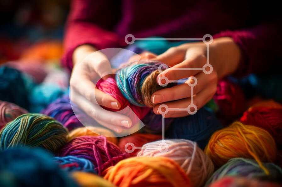 Intra Συλλεκτικό Ξύλινο Παζλ Plywood  4mm - Πολύχρωμη μπάλα νήματος που κρατιέται από τα χέρια φωτογραφία Σε Ξύλινο Κουτί - Διαστάσεις: 10x10 cm – 25 κομμάτια